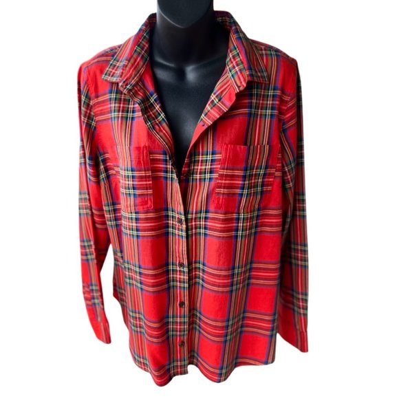 🌸4/$50🌸 Old Navy Red Tartan Flannel Button Down Shirt - Picture 9 of 14